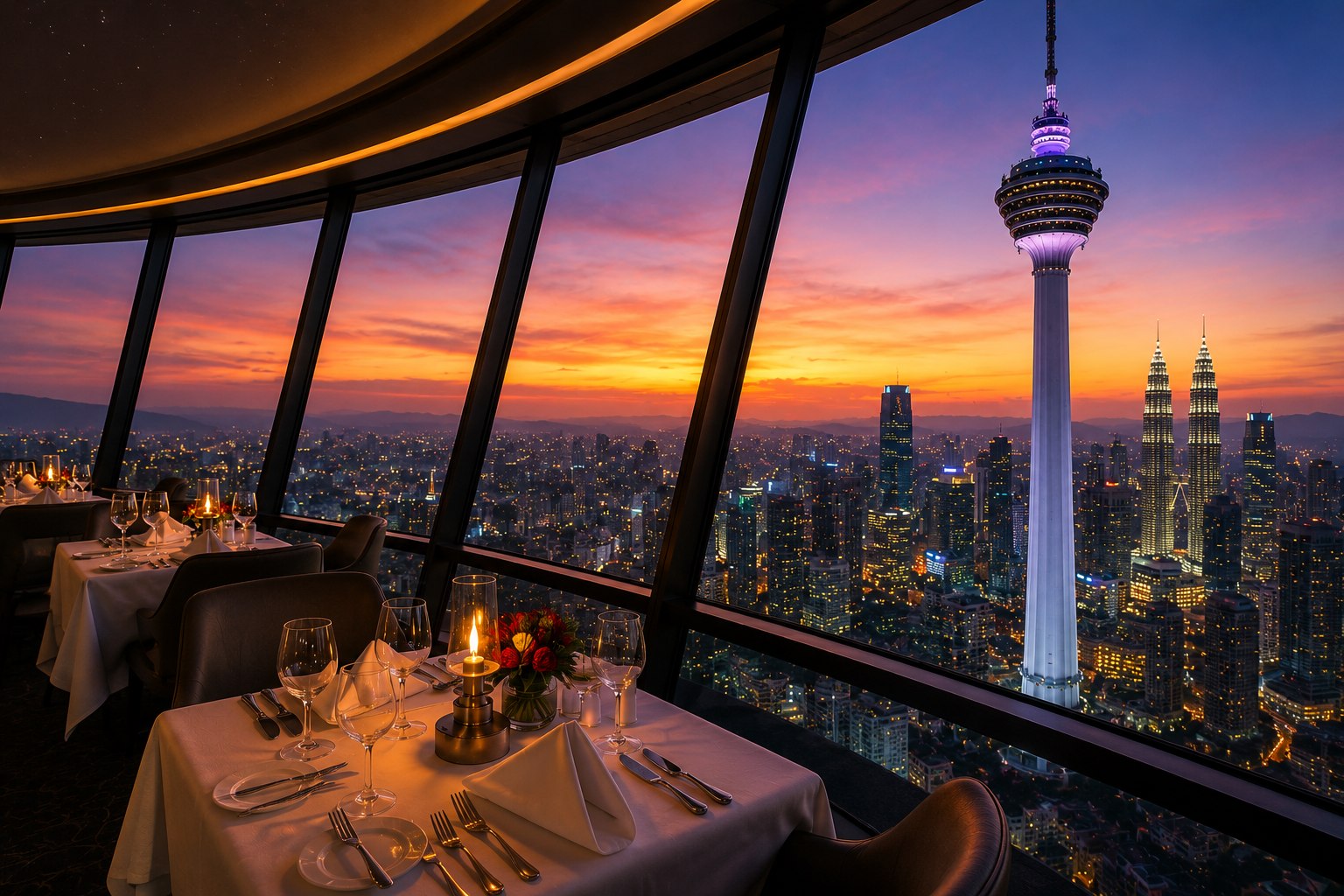 Aussicht beim Essen im Kuala Lumpur Tower