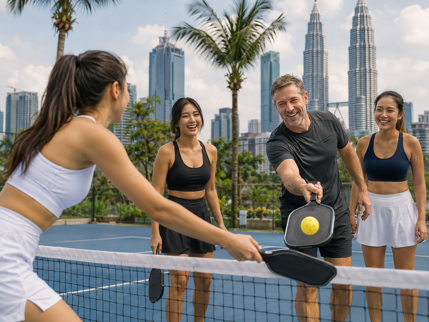 M&auml;nner und Frauen bei einer geselligen Pickleball-Veranstaltung in Malaysia