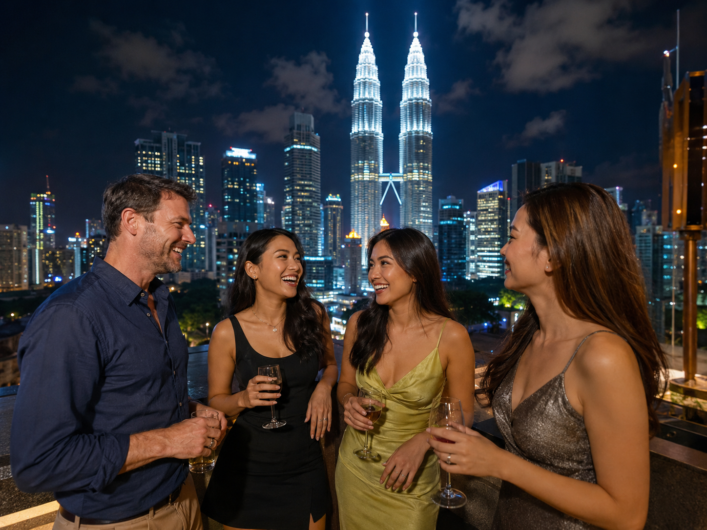 Teilnehmer der Malaysia-Singlereise bei einer n&auml;chtlichen Aktivit&auml;t in Kuala Lumpur