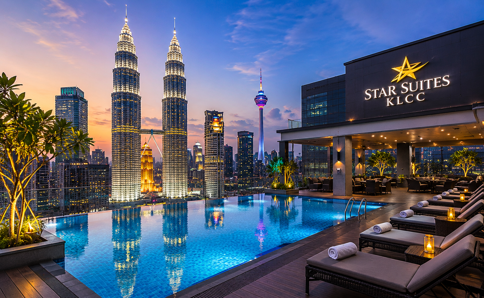 Atmosph&auml;re am Dachpool des Star Suites KLCC in Kuala Lumpur